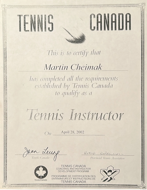 Marty tennis coach certificate